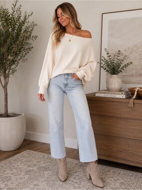 Forever 21 Dolman Sleeve Cream Sweater